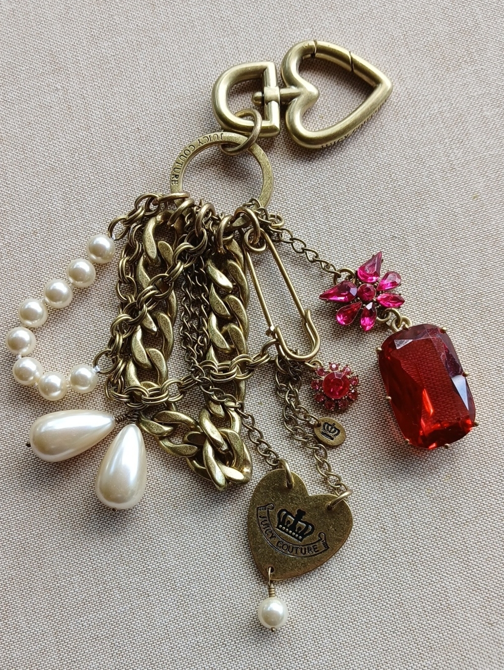 Juicy Couture Royal Elegant Pearl Gem Super Chunky Bag Charm Keychain